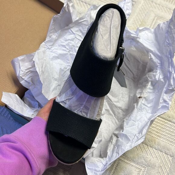 TOMS Majorca Espadrille Platform Sandal - Black Basket Weave - Picture 4 of 7